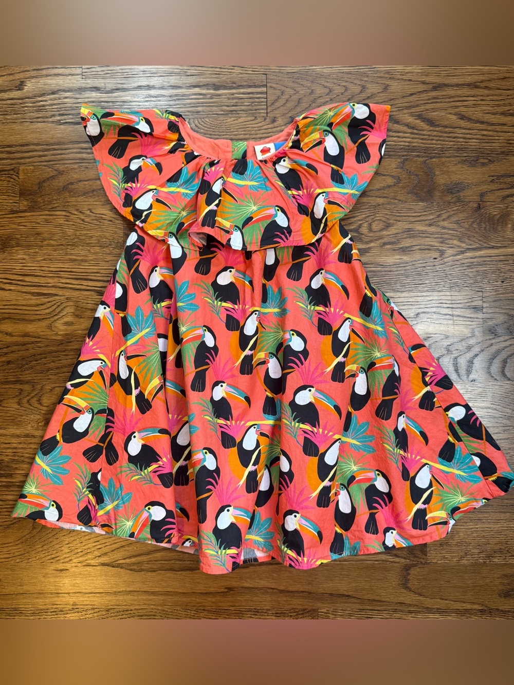 FARM Rio for Anthropologie Girls Coral/ Orange Tropical Toucan Print Sundress 2